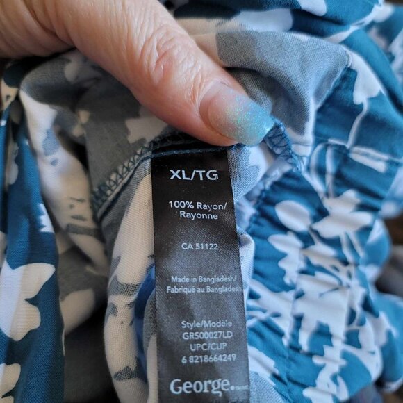 George Greenish-blue and white floral design top with tie at hem GUC - Picture 5 of 7